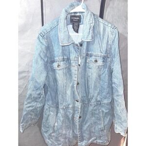 OUTBROOK Woman Denim Jacket Light Wash Button Front Long Sleeve Casual Outerwear